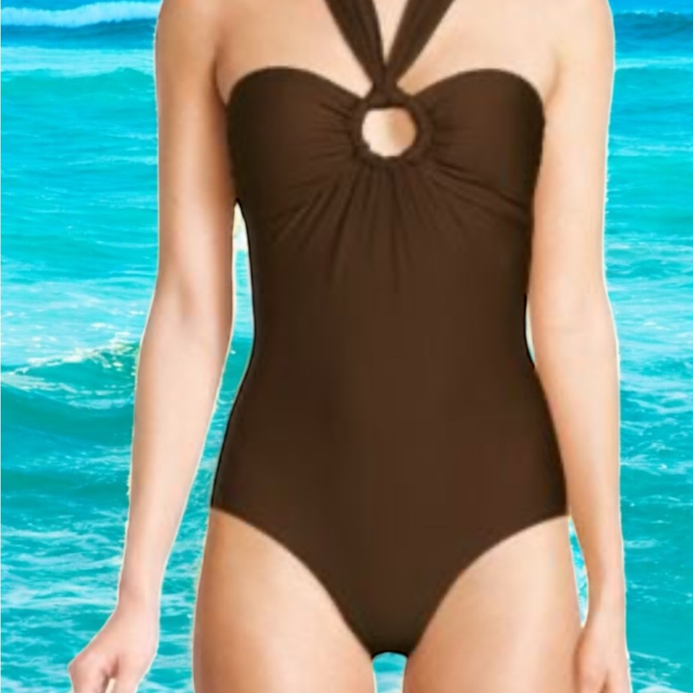 DKNY Brown One-Piece Swimsuit with Halter Design size medium - Picture 1 of 4